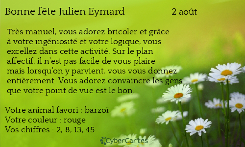 Carte bonne f&ecirc;te Julien Eymard